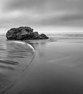海边孤石静谧黑白景致