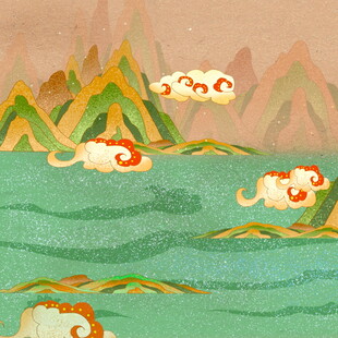 中式山水祥云插画意境美
