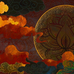 中式幻彩云月神秘图景