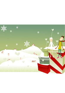 圣诞雪景中的礼物与雪人