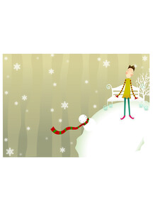 雪中小女孩拉着雪橇