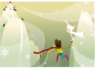 雪地滑雪者与飞翔白鸽