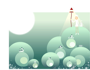 女孩立于绿植间的梦幻场景