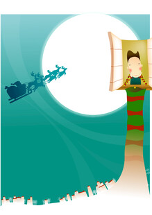 圣诞老人乘雪橇送礼物