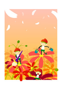 儿童花丛嬉戏欢乐场景