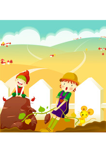 儿童欢乐植树场景