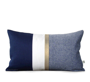 蓝白金三色拼接抱枕