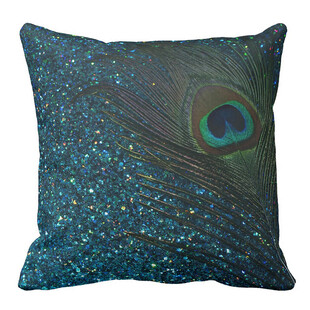 孔雀羽图案蓝色抱枕