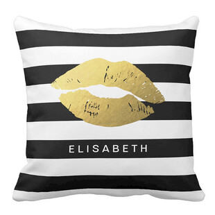 黑白条纹个性金唇抱枕