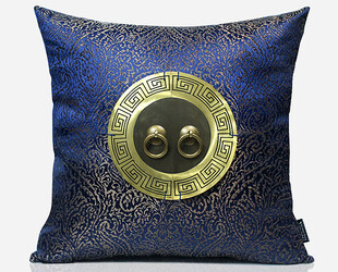 中式蓝底金饰刺绣抱枕
