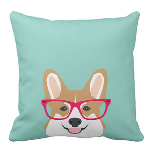 戴粉框眼镜的柯基抱枕