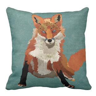 蓝底狐狸图案抱枕
