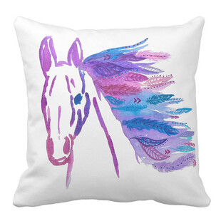 水彩风格马头图案抱枕