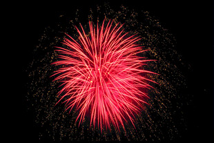 绚丽红色烟花绽放夜空