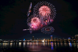 夜空中绚烂的城市烟花秀