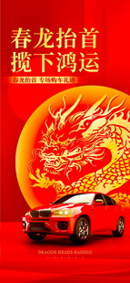 春龙抬首下的运动红色轿车