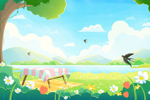 夏日湖畔野餐美好场景