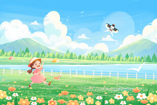 女孩在花海中享受美好时光