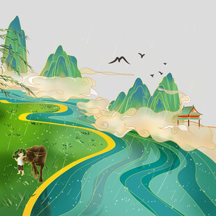 乡村景色插画素材