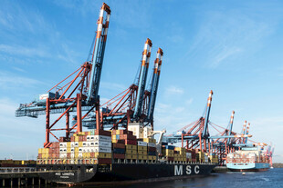 港口繁忙的大型起重设备