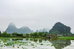 烟雨漓江田园山水美景