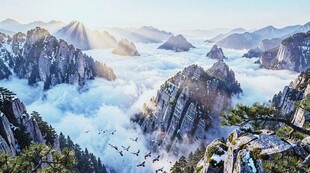 壮丽云海环绕巍峨群山