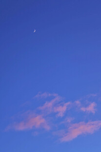 蓝空粉云伴月景