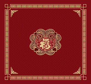 电梯地垫红底金字花纹方形图案