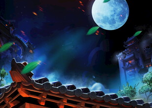 月夜屋顶的奇幻场景