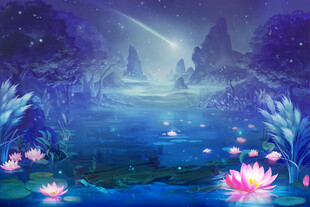 梦幻夜湖绽莲花的奇幻景