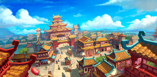 古风繁华城池景观图