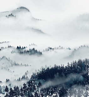 水墨山水间的朦胧景致
