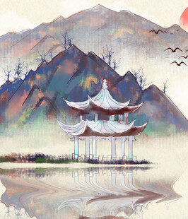 水墨山水间的古典楼阁