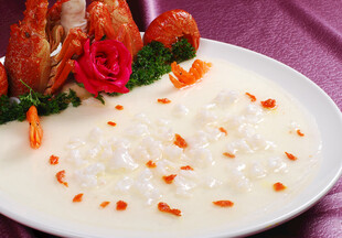 虾仁粥配精致龙虾摆盘