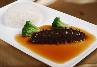 鲍汁海参配米饭与西兰花