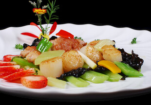 精致摆盘的美味海鲜菜肴