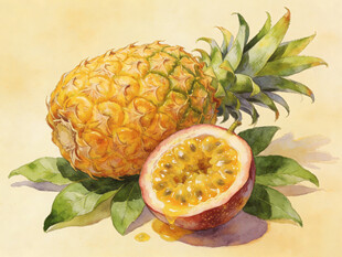 手绘菠萝百香果
