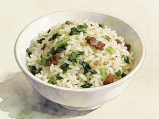 手绘青菜干巴炒饭