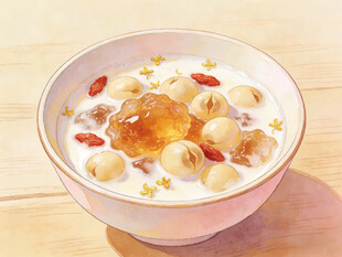 手绘养颜桃胶莲子牛奶