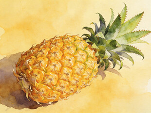 水彩绘菠萝特写