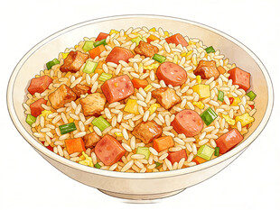 手绘鸡柳香肠炒饭