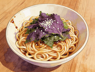 手绘紫苏拌面