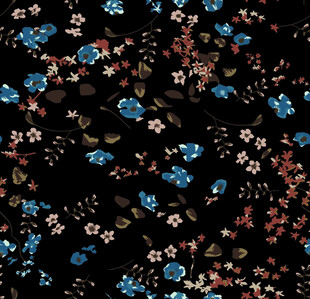 黑色底花卉碎花图案布料