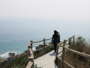 海边栈道上的独行者