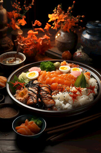 丰盛日式海鲜盖饭美食