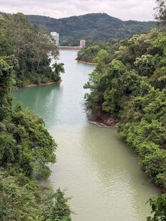 青山环抱中的碧绿河流
