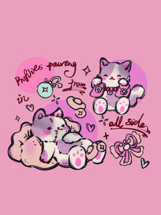 可爱猫咪与多彩元素插画