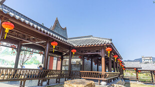 中式长廊古建筑景观