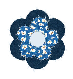 牛仔布拼贴小雏菊花朵图案