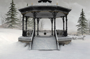 雪覆凉亭冬日静谧景致